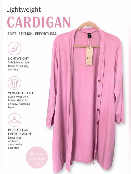 Emery Rose Tops - EMERY ROSE PINK LONG BUTTON CARDIGAN